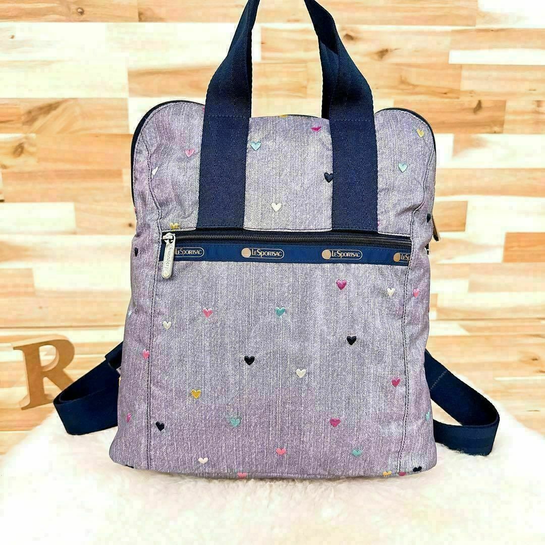 LeSportsac(レスポートサック)の【レスポートサック】2way 刺繍 ハート 総柄 トートバッグ リュック グレー レディースのバッグ(リュック/バックパック)の商品写真