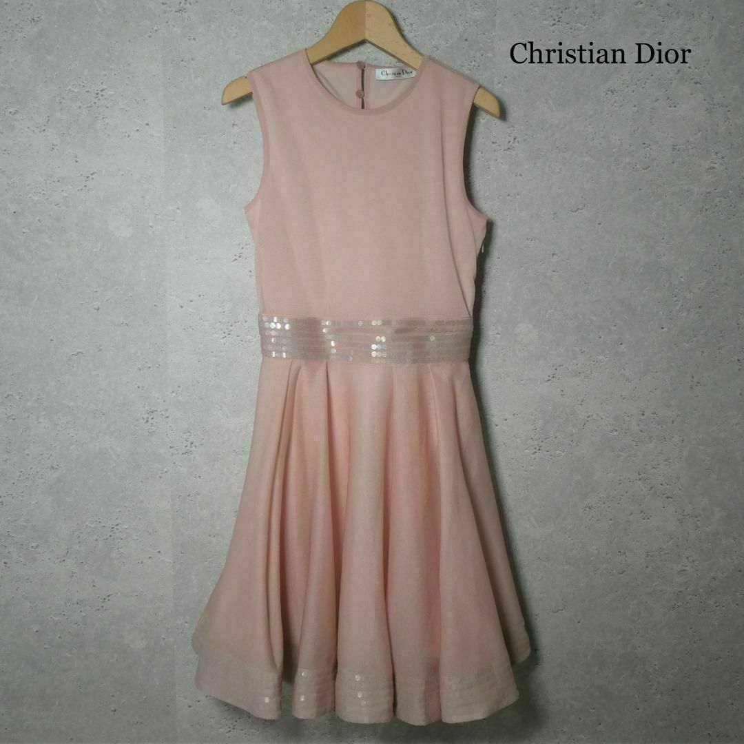 Christian Dior(クリスチャンディオール)の美品 クリスチャンディオール シルク スパンコール ノースリーブワンピース レディースのワンピース(ひざ丈ワンピース)の商品写真