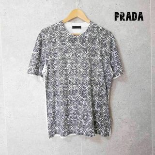 プラダ(PRADA)の美品 PRADA 総柄 前後切り替え クルーネック 半袖 Tシャツ カットソー(Tシャツ/カットソー(半袖/袖なし))