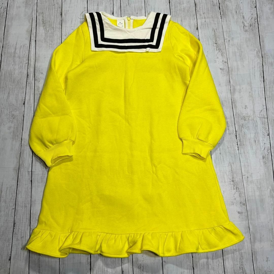 IUKIDS ワンピース セーラー 長袖 イエロー 黄色 シンプル カジュアル キッズ/ベビー/マタニティのキッズ服女の子用(90cm~)(ワンピース)の商品写真