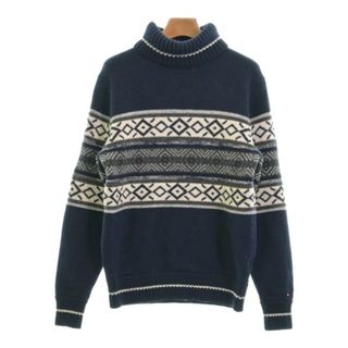 トミーヒルフィガー(TOMMY HILFIGER)のTOMMY HILFIGER ニット・セーター M 紺x白xグレー(総柄) 【古着】【中古】(ニット/セーター)