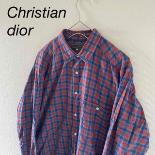 クリスチャンディオール(Christian Dior)のChristiandiorクリスチャンディオールメンズチェックネルシャツL青赤(シャツ)