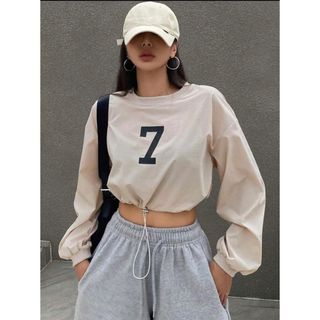 SHEIN - SHEIN シーイン DAZY クロップドTシャツ 長袖 ベージュ レディース