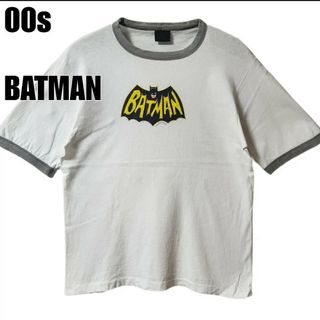 00s BATMAN バットマン　リンガーTシャツ ムービーT 白　L相当(Tシャツ/カットソー(半袖/袖なし))