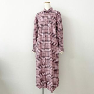 14d7 定価￥34,560 GALERIE VIE ギャルリー ヴィー チェック リネンシャツワンピース 36 ピンク TOMORROW LAND トゥモローランド(ひざ丈ワンピース)