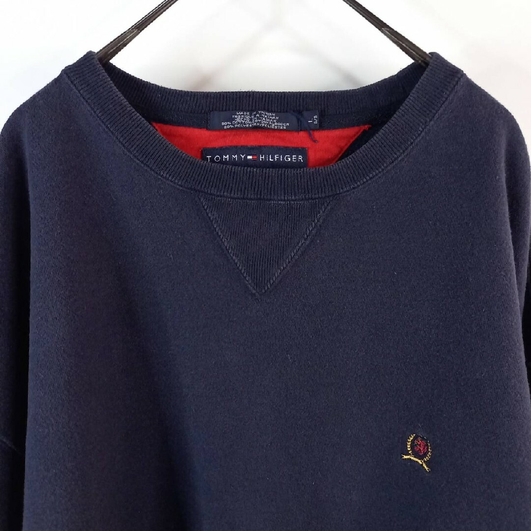 TOMMY HILFIGER(トミーヒルフィガー)の90s　トミーヒルフィガー　スウェット　トレーナー　刺繍ロゴ　無地　ネイビー　L メンズのトップス(スウェット)の商品写真