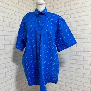 バレンシアガ(Balenciaga)のバレンシアガ BALENCIAGA 新品 本物 ロゴ 総柄 シャツ 羽織 ブルー(シャツ)