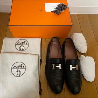 エルメス(Hermes)の美品　HERMES ローファー　モカシンパリ38(ローファー/革靴)