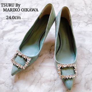 TSURU by Mariko Oikawa - 【美品】ツルバイマリコオイカワ ビジューパンプス 37 24cm グリーン