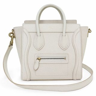 セリーヌ(celine)のセリーヌ ラゲージ ナノ ショッパー 2way ショルダー ハンドバッグ 斜め掛け ドラムドカーフ アイボリー 白 アンティークゴールド金具 168243 CELINE（未使用保管品）(ハンドバッグ)