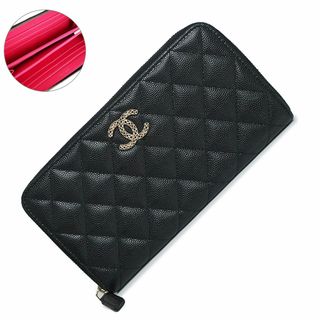 シャネル(CHANEL)のシャネル マトラッセ メッシュ ココマーク ラウンドファスナー ジップ 長財布 コレクションモデル キャビアスキン レザー バイカラー ブラック ピンク 黒 ゴールド金具 AP3181 箱付 CHANEL（新品・未使用品）(財布)