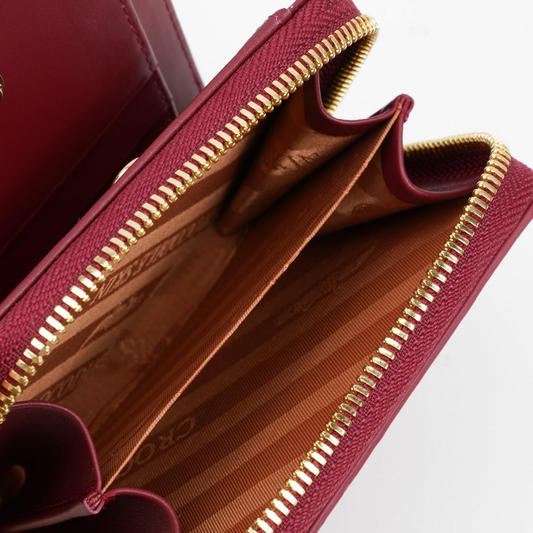 クロコダイル ラウンドジップ ミニ財布 ウォレット ブラウン レディースのファッション小物(財布)の商品写真