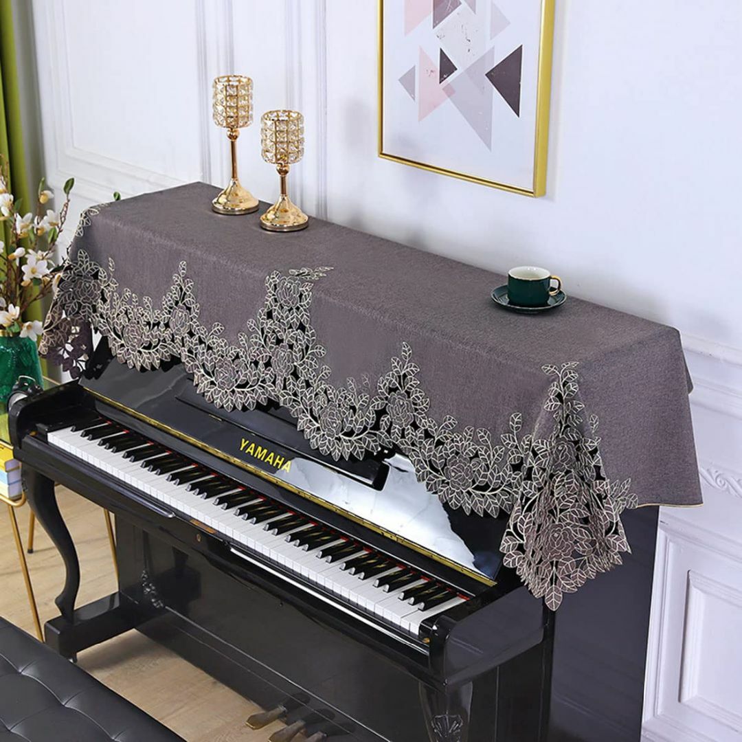 【色: 茶色】ピアノカバー アップライトトップカバー 花の刺繍 透かし彫り 茶色 キッズ/ベビー/マタニティのおもちゃ(楽器のおもちゃ)の商品写真