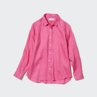 ユニクロ(UNIQLO)のUNIQLO プレミアムリネンシャツ（長袖）ピンク　新品未開封　3XL(シャツ/ブラウス(長袖/七分))