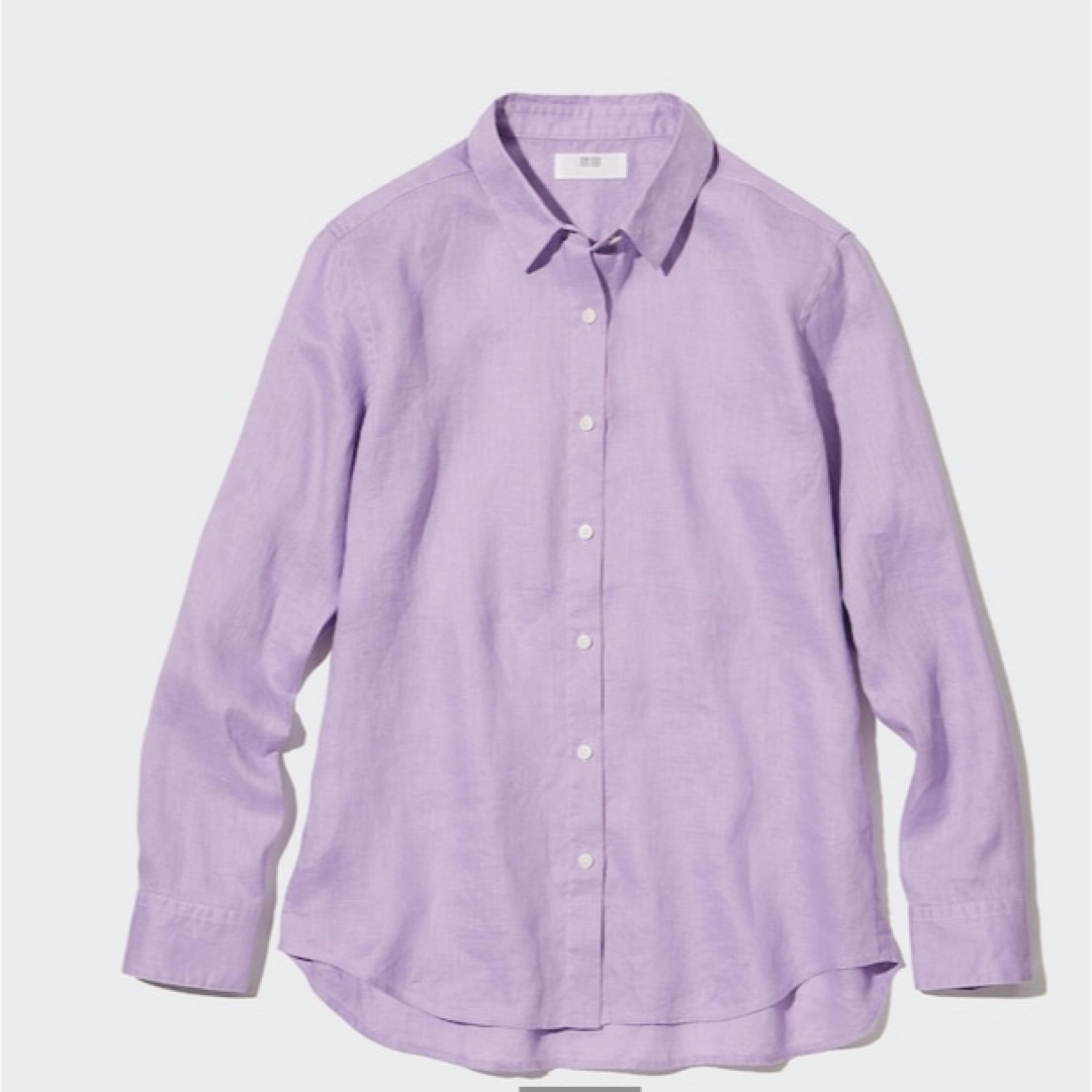 UNIQLO(ユニクロ)のUNIQLO プレミアムリネンシャツ（長袖）パープル　新品未開封　3XL レディースのトップス(シャツ/ブラウス(長袖/七分))の商品写真