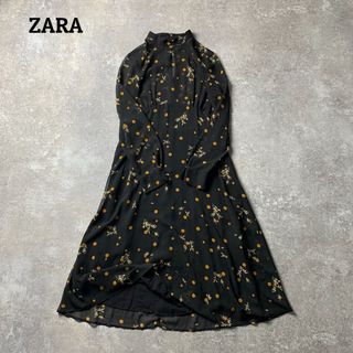 ザラ(ZARA)の【ZARA】M 長袖 ロングワンピース 黒 花柄 シースルー ドット 綺麗め(その他)