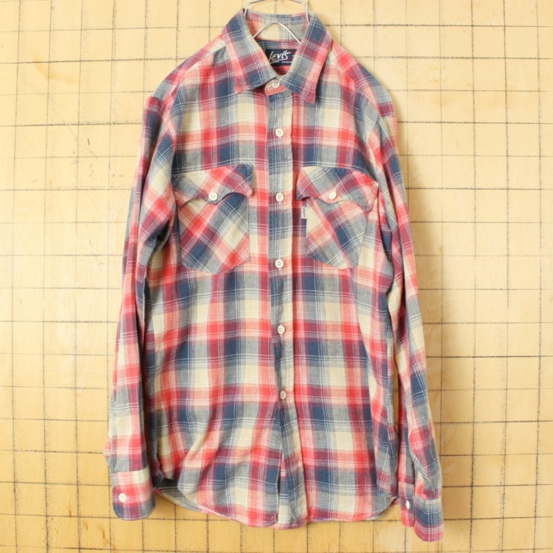 Levi's(リーバイス)の80s USA製Levisリーバイスフランネルチェックシャツ レッドM ss55 メンズのトップス(シャツ)の商品写真