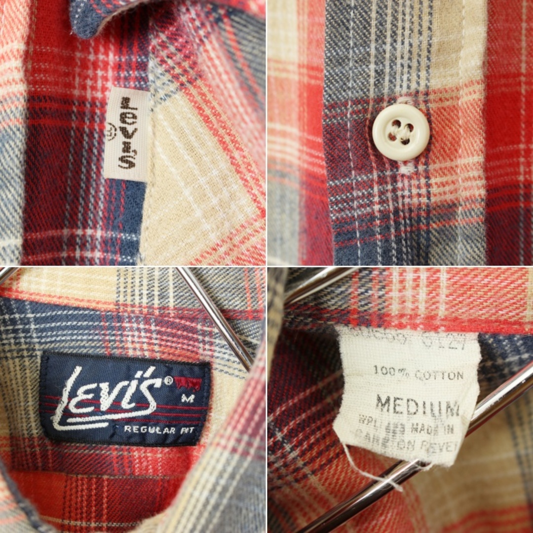 Levi's(リーバイス)の80s USA製Levisリーバイスフランネルチェックシャツ レッドM ss55 メンズのトップス(シャツ)の商品写真