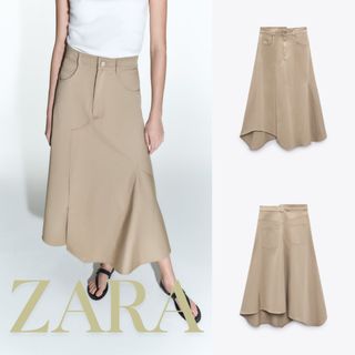 ザラ(ZARA)のZARA　ザラ　アシンメトリー ギャバジンスカート　XS(ロングスカート)