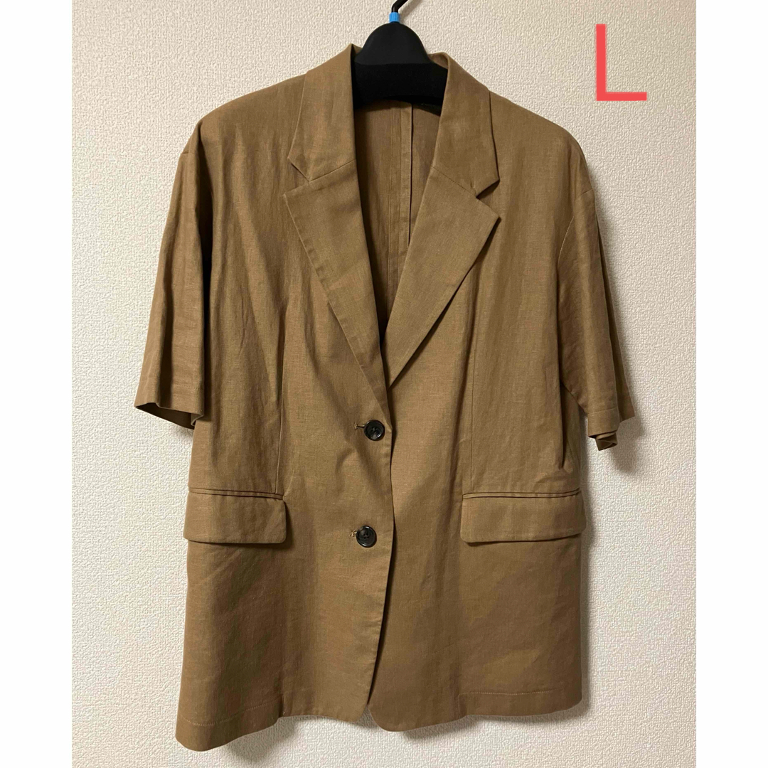 GU(ジーユー)のGU オーバーサイズジャケット　半袖　リネンブレンド　L レディースのジャケット/アウター(テーラードジャケット)の商品写真