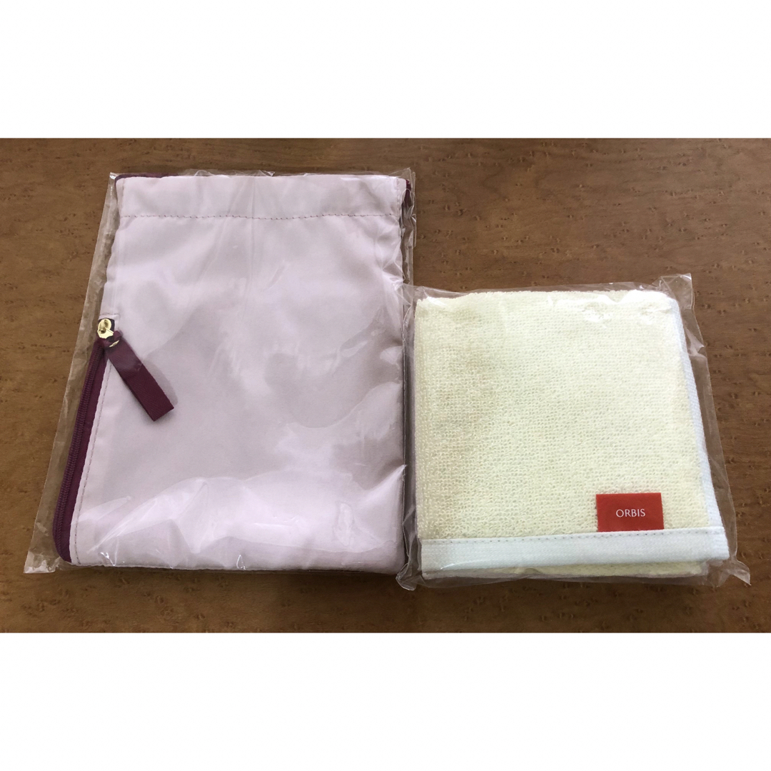 ORBIS(オルビス)の未開封　タオルハンカチ2枚＆巾着ポーチセット レディースのファッション小物(ハンカチ)の商品写真