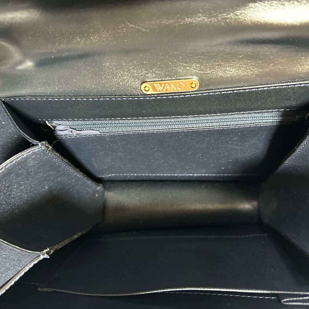 良品 WAKO 銀座和光 カーフレザー ダークネイビー ゴールド金具 良品 WAKO 銀座和光 カーフレザー ダークネイビー ゴールド金具