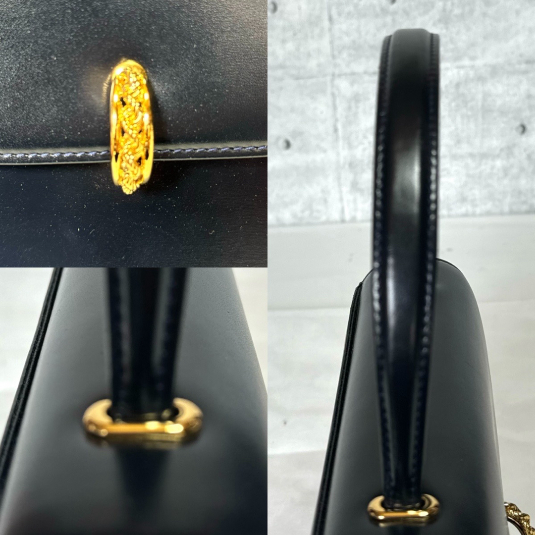 良品 WAKO 銀座和光 カーフレザー ダークネイビー ゴールド金具 良品 WAKO 銀座和光 カーフレザー ダークネイビー ゴールド金具