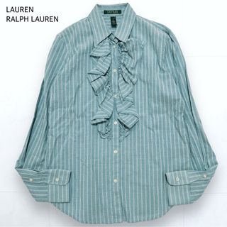 ラルフローレン(Ralph Lauren)のラルフローレン フリル ブラウス ストライプ 長袖 ミントグリーン S(シャツ/ブラウス(長袖/七分))