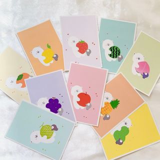 シロ&ペン　フルーツ　ポストカード　はがき　絵葉書　イラスト　かわいい(写真/ポストカード)