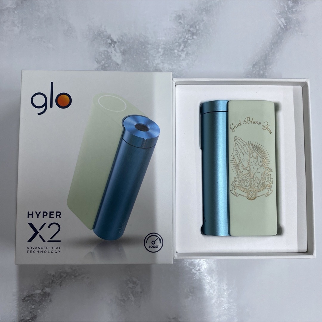 glo(グロー)の祈り手 レーザー加工 glo hyper X2 グローハイパー本体 ミントブルー メンズのファッション小物(タバコグッズ)の商品写真