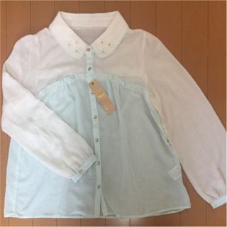 新品 ミントグリーン シャツ ブラウス(シャツ/ブラウス(長袖/七分))