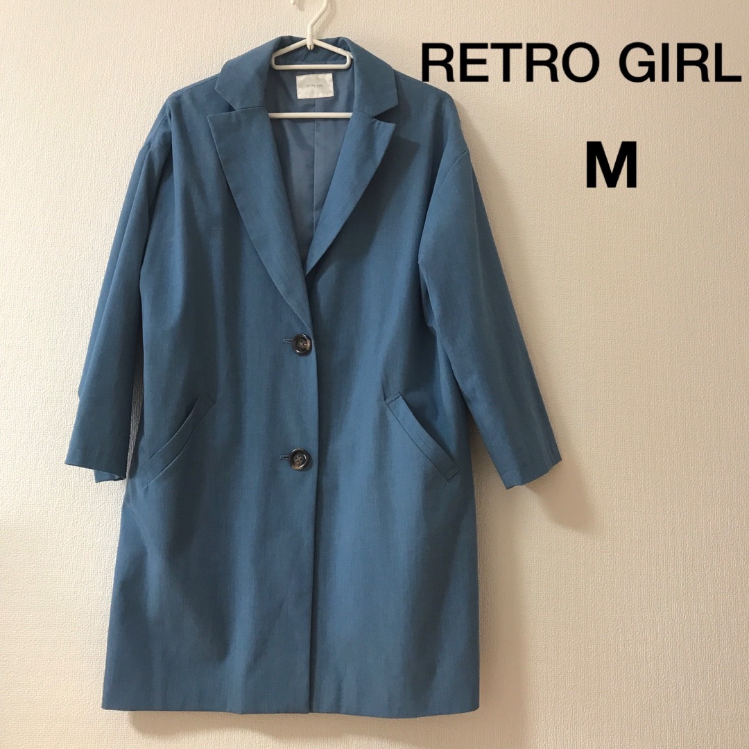 エムズ　RETRO GIRL ロング　テーラードジャケット　水色　M レディースのジャケット/アウター(テーラードジャケット)の商品写真