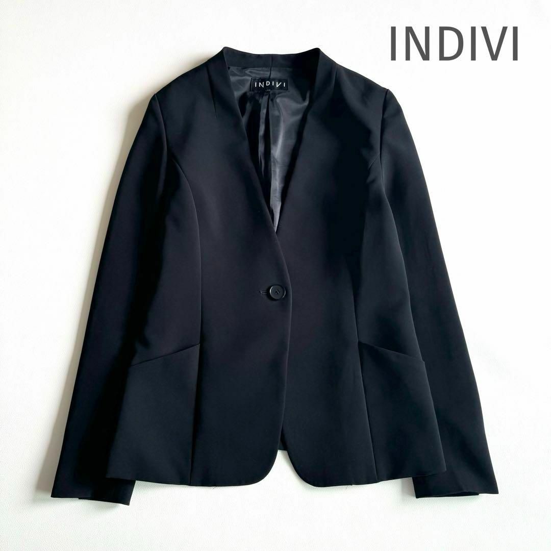 INDIVI(インディヴィ)のINDIVI ノーカラージャケット　ブラック レディースのジャケット/アウター(ノーカラージャケット)の商品写真