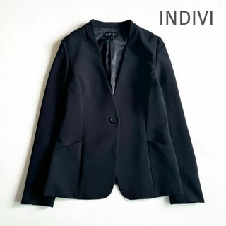 INDIVI - INDIVI ノーカラージャケット　ブラック