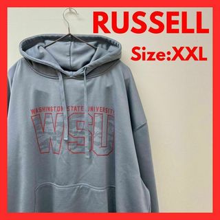 ラッセルアスレティック(Russell Athletic)の【美品】古着　カレッジロゴ　スウェット パーカー　グレー　メンズ　XXLサイズ(パーカー)