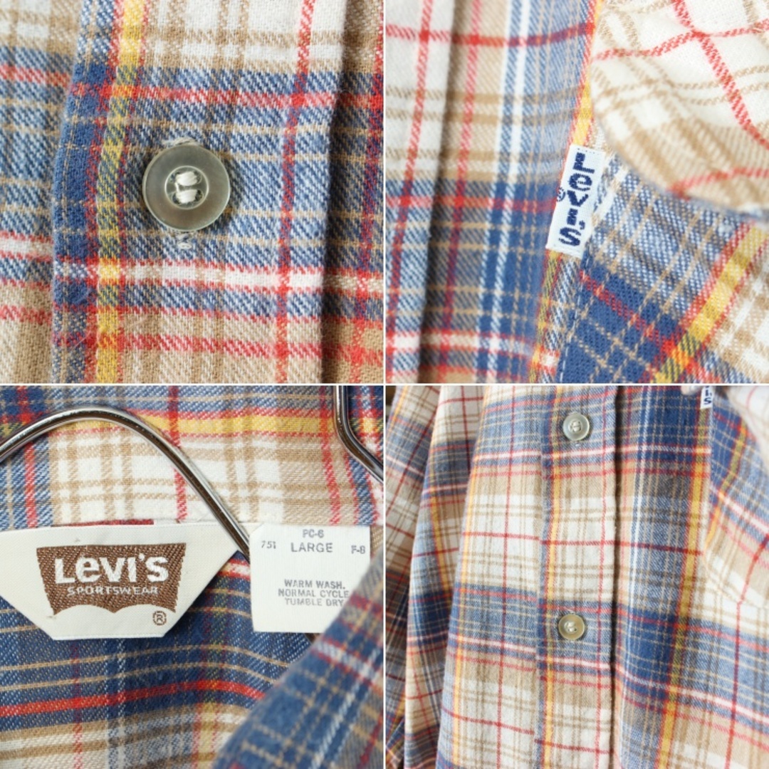 Levi's(リーバイス)の70s USA製Levisリーバイスフランネルチェックシャツ ブルーL ss58 メンズのトップス(シャツ)の商品写真