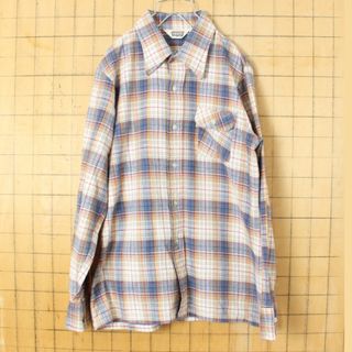 リーバイス(Levi's)の70s USA製Levisリーバイスフランネルチェックシャツ ブルーL ss58(シャツ)