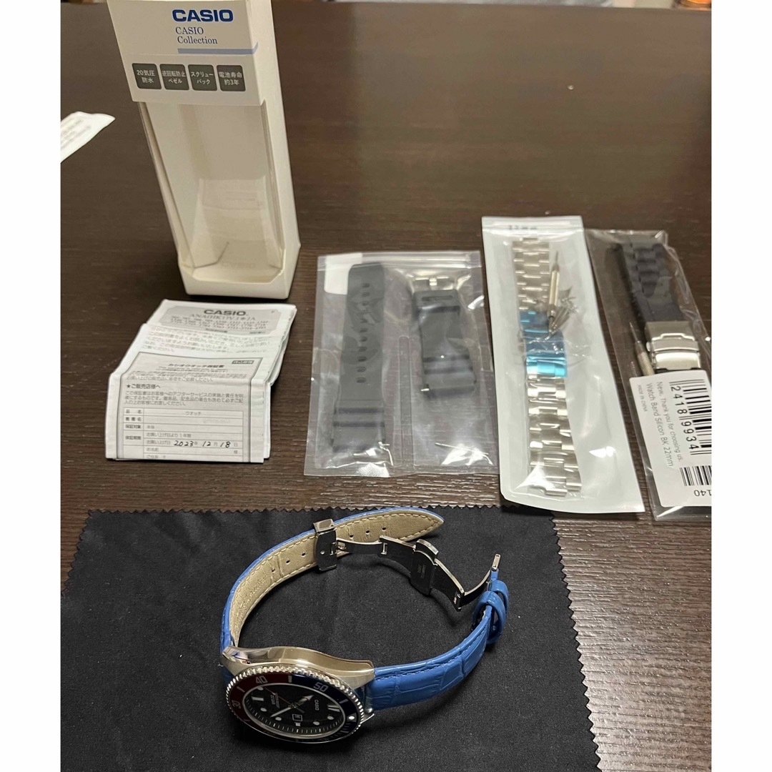 CASIO(カシオ)の CASIO 腕時計 ペプシカラー/本革レザーDバックルクロコ 型押装着 メンズの時計(その他)の商品写真