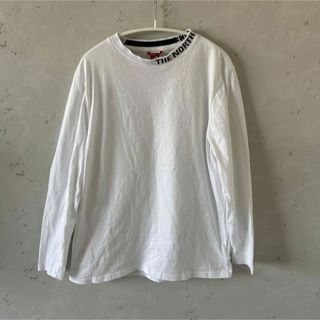 ノースフェイス　長袖Tシャツ　ロンT  白　リブネックロゴ