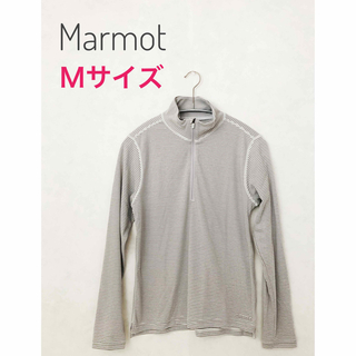 マーモット(MARMOT)の【Marmot】 ジップシャツ （M） グレー ボーダー ハイネック(カットソー(長袖/七分))