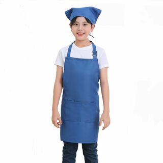 【色: M-ブルー】エプロン 子供 子ども用エプロン 三角巾 親子で着る 男女兼(その他)
