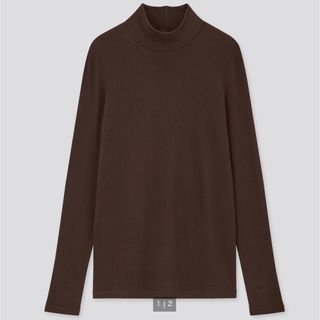 ユニクロ(UNIQLO)のUNIQLO ユニクロ　薄手　リブハイネックT ブラウン(ニット/セーター)