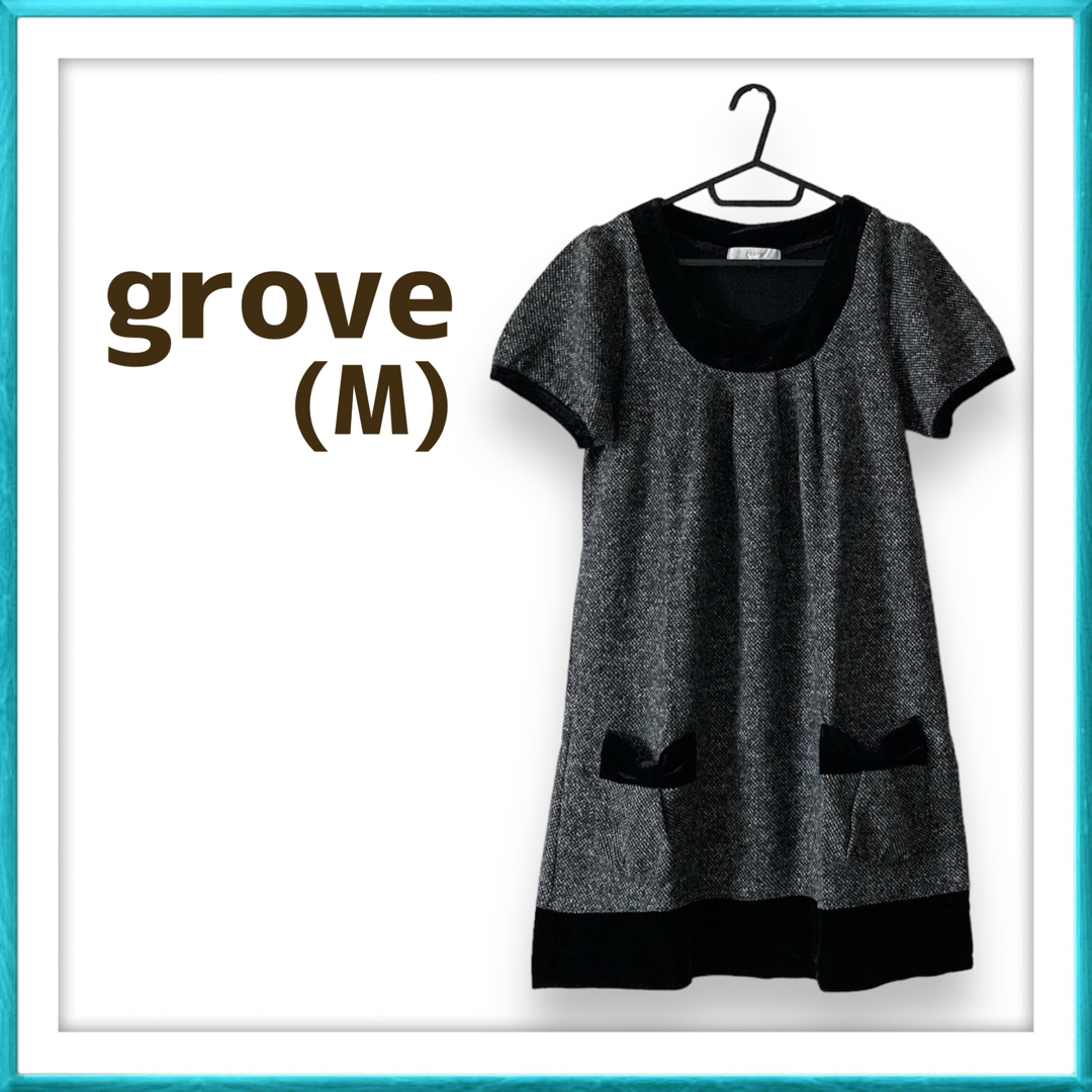 grove(グローブ)のgrove グレー ブラック 大人可愛い 半袖 チュニック ワンピース レディースのトップス(チュニック)の商品写真