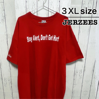 ジャージーズ(JERZEES)のJERZEES　Tシャツ　3XL　レッド　赤　プリント　企業ロゴ　USA古着(Tシャツ/カットソー(半袖/袖なし))