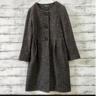 イエナ(IENA)の美品★イエナ　ノーカラーコート　S相当　日本製　ウール混　黒グレー系　アウター(ノーカラージャケット)