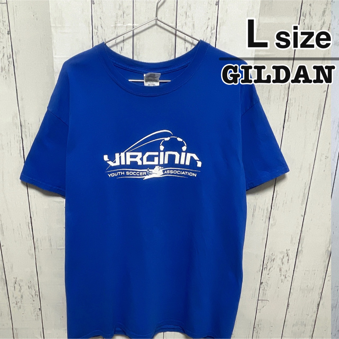 GILDAN(ギルタン)のUSA古着　GILDAN　Tシャツ　L　ブルー　サッカー　背番号　クルーネック メンズのトップス(Tシャツ/カットソー(半袖/袖なし))の商品写真