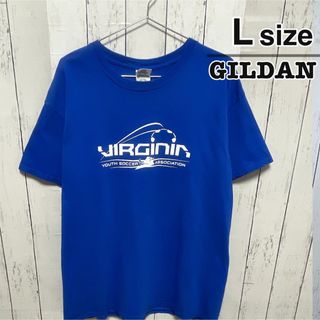 ギルタン(GILDAN)のUSA古着　GILDAN　Tシャツ　L　ブルー　サッカー　背番号　クルーネック(Tシャツ/カットソー(半袖/袖なし))