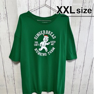 USA古着　Tシャツ　XXL　グリーン　キャラクター　ジンジャーブレッドマン(Tシャツ/カットソー(半袖/袖なし))