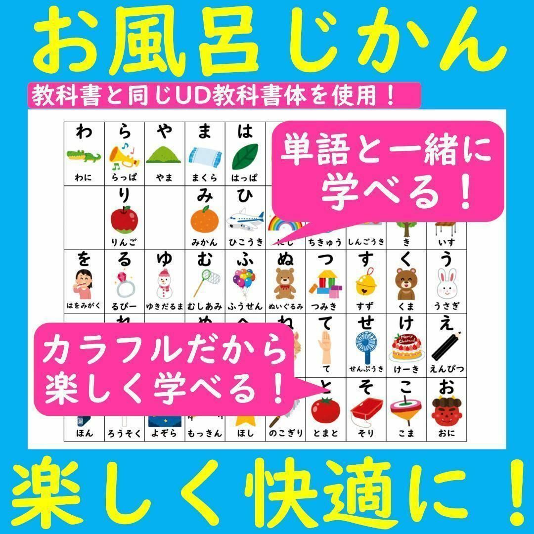 お風呂で楽しい！選べる！2枚セット お風呂ポスター あいうえお表 九九一覧表 キッズ/ベビー/マタニティのおもちゃ(お風呂のおもちゃ)の商品写真