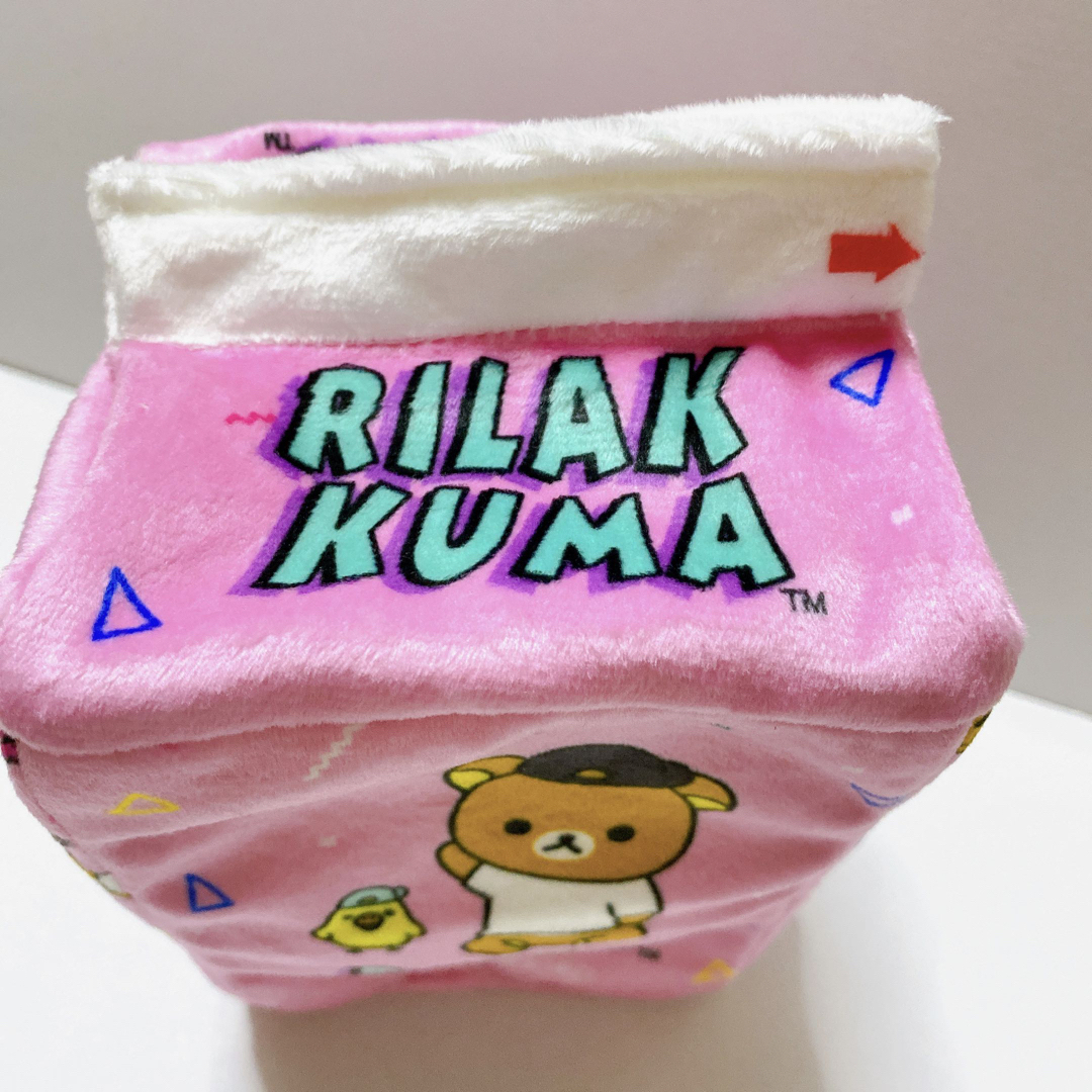 ④ リラックマ　牛乳パック型ポーチ　ピンク エンタメ/ホビーのおもちゃ/ぬいぐるみ(キャラクターグッズ)の商品写真